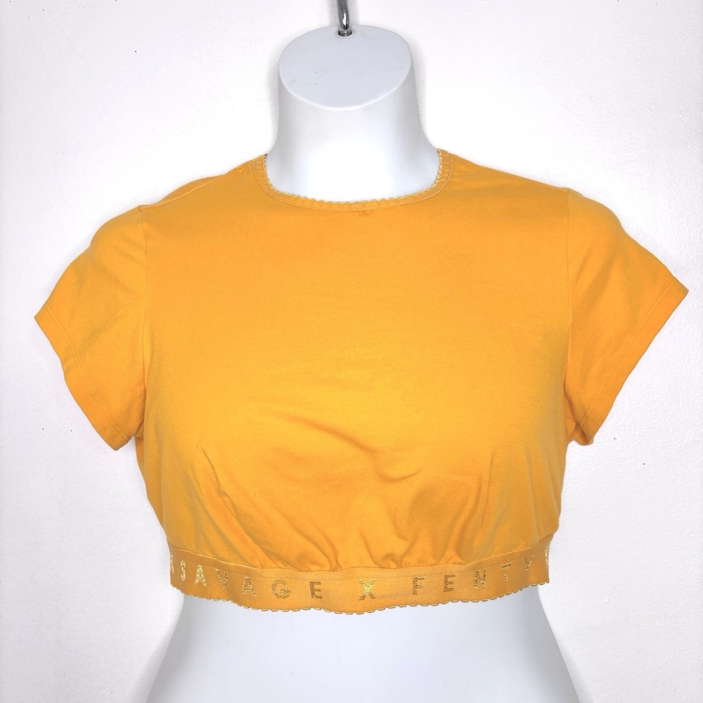 Savage X Fenty Top Womens 1X Yellow Cropped Athleisure Streetwear Lounge Casual